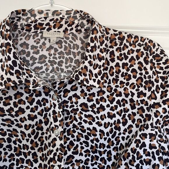 Talbots Leopard Print Button Down Cotton Stretch Blouse Size Medium - Picture 1 of 8